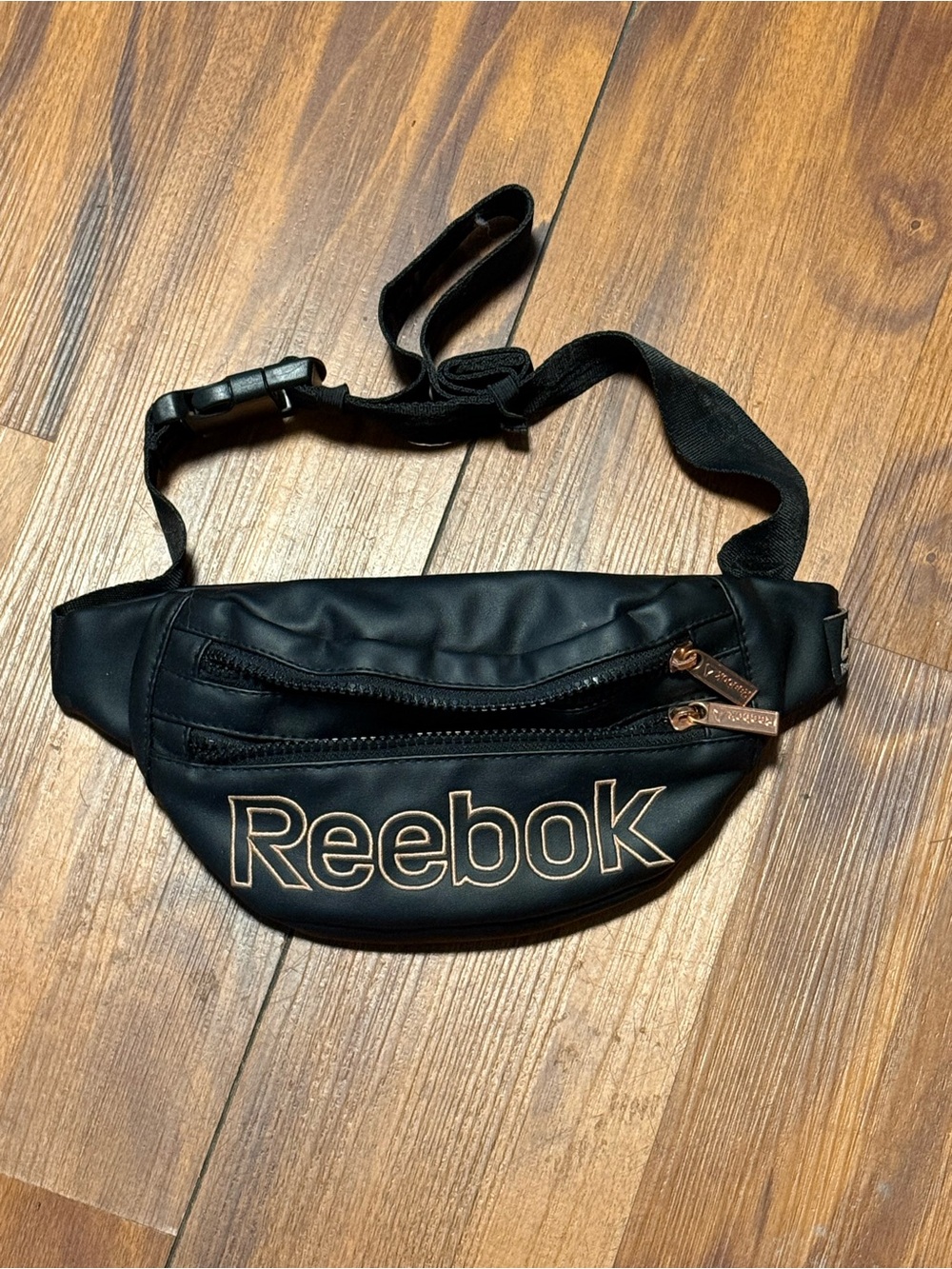 Reebok Black Belt Bag with Rose Gold Accents